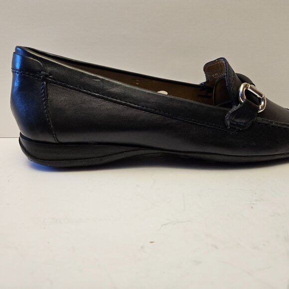 Geox Respira Black Leather Driving Loafers Silver Bar Hardware Size 36.5 - Picture 9 of 16